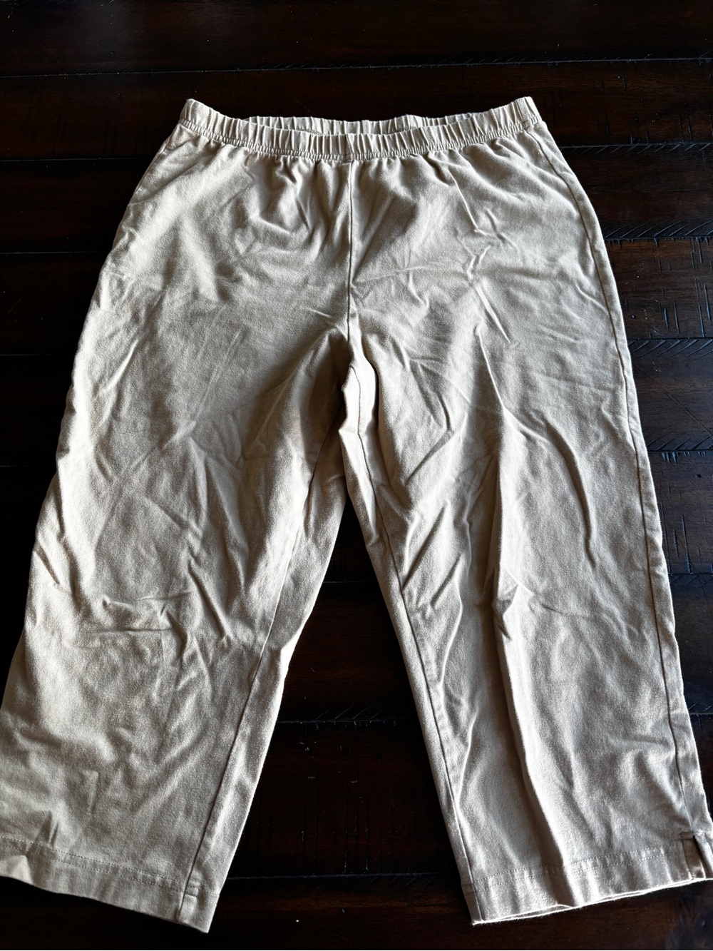 Women’s Beige Elastic-Waist Casual Pants